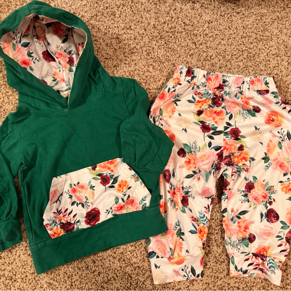 Baby Floral Hoodie and Balloon Pant Set